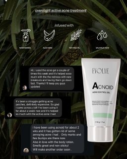 Meet one of our absolute best-sellers, Acnoid! 🥇

This powerful overnight acne control gel, infused with aloe vera, tea tree oil, salicylic acid, and niacinamide, tackles inflammation and active breakouts right at the source. 

Wake up to clearer, calmer skin! ⛅️ 🪄