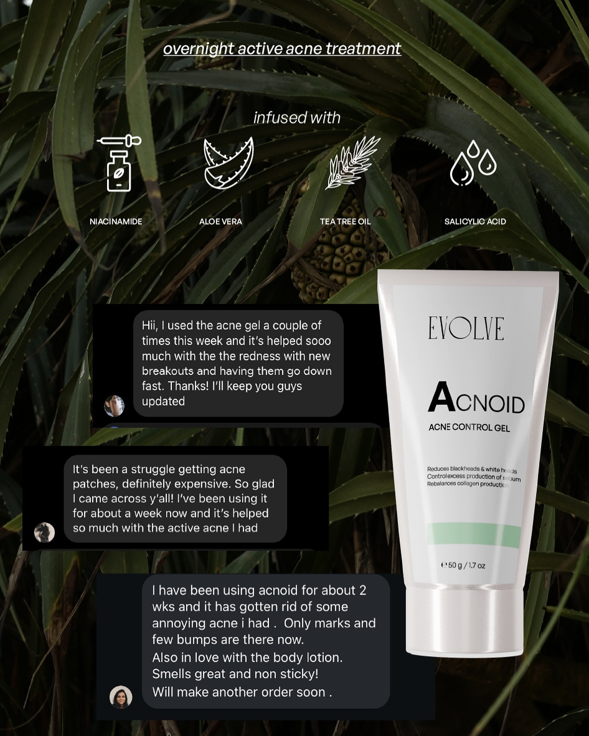 Meet one of our absolute best-sellers, Acnoid! 🥇

This powerful overnight acne control gel, infused with aloe vera, tea tree oil, salicylic acid, and niacinamide, tackles inflammation and active breakouts right at the source. 

Wake up to clearer, calmer skin! ⛅️ 🪄